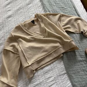 URBAN OUTFITTERS BDG Ribbed V Neck Medium Tan Autumn Women's Cream Sweater